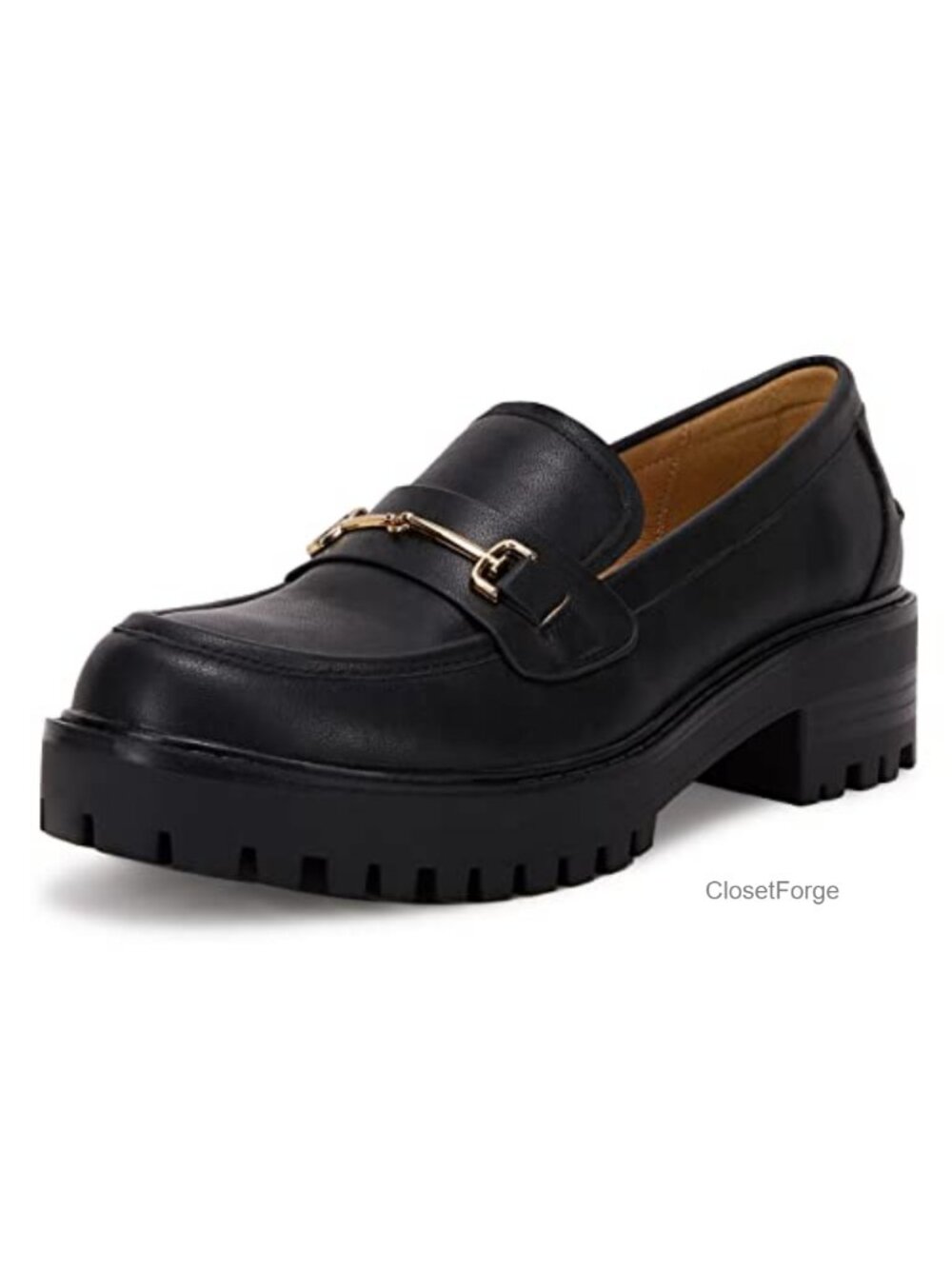 Women's Platform Chunky Heel Loafers Slip On Lug Sole Faux Leather Business